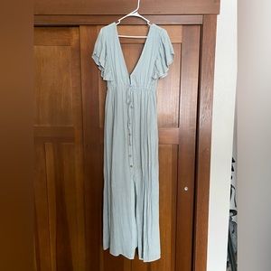 Light blue, short sleeve, bohemian, flowy sundress